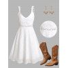 Vacation Women Outfit Solid Color Flower Lace Jacquard Panel Dress Waterdrop Tassel Earrings Embroidered Star Printed Boots Set - Blanc S | US 4