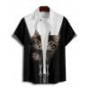 Chemise de vacances à manches courtes et boutons pour homme, décontractée, à motif chat contrasté - Noir 5XL