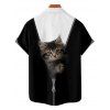 Chemise de vacances à manches courtes et boutons pour homme, décontractée, à motif chat contrasté - Noir 5XL