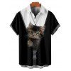 Chemise de vacances à manches courtes et boutons pour homme, décontractée, à motif chat contrasté - Noir 5XL