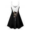 Robe de vacances à motif chat contrasté, bretelles spaghetti, col en V, coupe trapèze, mini-robe décontractée - Noir XXXXXL | US 20