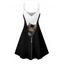 Robe de vacances à motif chat contrasté, bretelles spaghetti, col en V, coupe trapèze, mini-robe décontractée - Noir XXXXXL | US 20