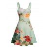 Robe de vacances à motif de feuilles de fleurs colorées, buste froncé, ceinture, col en cœur, robe trapèze mini décontractée - Vert clair XXXXXL | US 20