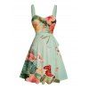 Robe de vacances à motif de feuilles de fleurs colorées, buste froncé, ceinture, col en cœur, robe trapèze mini décontractée - Vert clair XXXXXL | US 20
