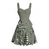Robe de vacances à motif sirène, dauphin, navire, éléments océaniques, buste froncé, ceinture, col en cœur, ligne A, mini, décontractée - Vert profond L | US 8-10
