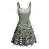 Robe de vacances à motif sirène, dauphin, navire, éléments océaniques, buste froncé, ceinture, col en cœur, ligne A, mini, décontractée - Vert profond L | US 8-10