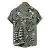 Chemise de vacances pour homme, motif sirène, dauphin, navire, éléments océaniques, boutonnée, retroussée, manches courtes, décontractée - Vert profond L