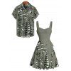 Vacation Couple Outfit Mermaid Dolphin Ship Ocean Elements Pattern Ruched Bust Belt Dress and Button Up Shirt Matching Outfit - Vert profond S | US 4