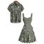 Vacation Couple Outfit Mermaid Dolphin Ship Ocean Elements Pattern Ruched Bust Belt Dress and Button Up Shirt Matching Outfit - Bleu S | US 4