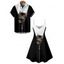 Vacation Couple Outfit Contrast Color Cat Pattern Spaghetti Strap V Neck A Line Mini Tank Dress and Button Up Shirt Casual Matching Outfit - Noir S | US 4