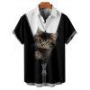 Vacation Couple Outfit Contrast Color Cat Pattern Spaghetti Strap V Neck A Line Mini Tank Dress and Button Up Shirt Casual Matching Outfit - Noir S | US 4