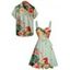 Vacation Couple Outfit Colored Flower Leaf Pattern Ruched Bust Belt Sweetheart Neck A Line Mini Dress and Button Up Shirt Matching Outfit - Vert clair S | US 4