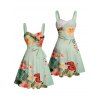 Vacation Couple Outfit Colored Flower Leaf Pattern Ruched Bust Belt Sweetheart Neck A Line Mini Dress and Button Up Shirt Matching Outfit - Vert clair S | US 4