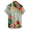 Vacation Couple Outfit Colored Flower Leaf Pattern Ruched Bust Belt Sweetheart Neck A Line Mini Dress and Button Up Shirt Matching Outfit - Vert clair S | US 4