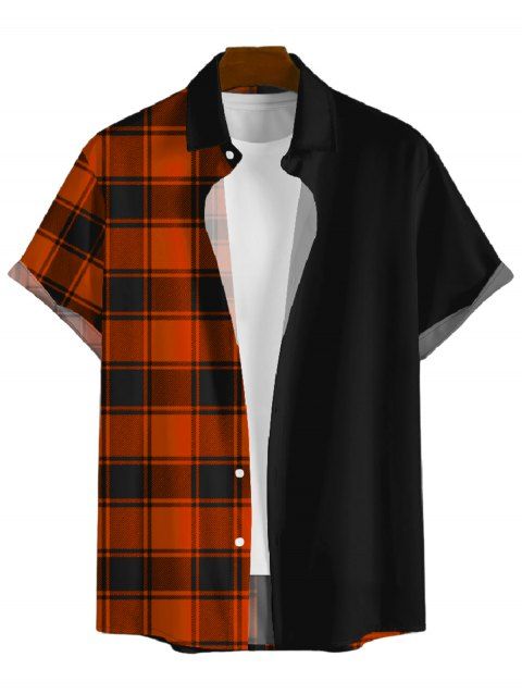 Chemise homme à manches retroussables et imprimé chauve-souris et coucher de soleil, boutonnée, manches courtes, décontractée