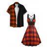 Contrast Plaid Print Lace Up Sleeveless Cami Dress and Roll Up Sleeve Shirt Outfit - Orange S | US 4