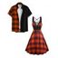 Contrast Plaid Print Lace Up Sleeveless Cami Dress and Roll Up Sleeve Shirt Outfit - Orange S | US 4