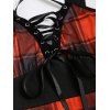 Contrast Plaid Print Lace Up Sleeveless Cami Dress and Roll Up Sleeve Shirt Outfit - Orange S | US 4