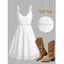 Vacation Women Outfit Solid Color Flower Lace Jacquard Panel Dress Waterdrop Tassel Earrings Embroidered Star Printed Boots Set - Blanc S | US 4