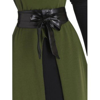 High Slit Longline Hooded Top And Sheer Lace Insert Long Sleeve Mini Tee Dress Two Piece Set