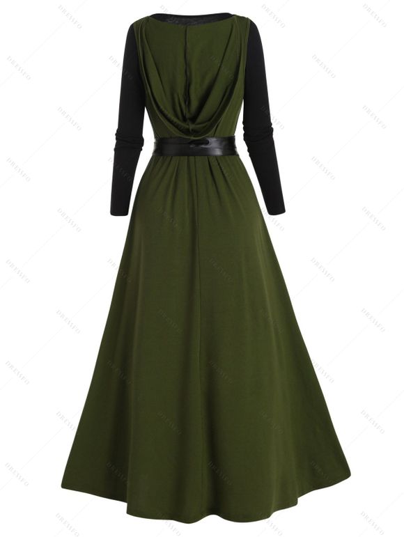 Ensemble deux pièces avec haut à capuche et mini-robe à manches longues en dentelle transparente - Vert M