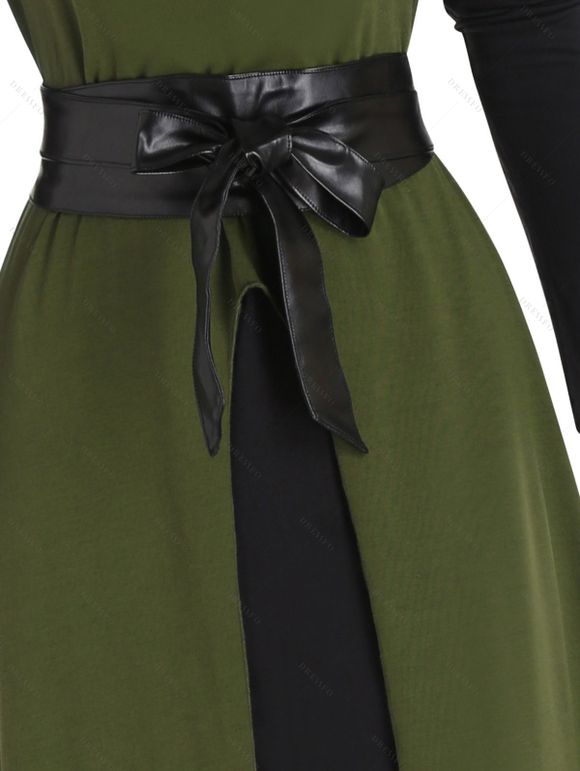 Ensemble deux pièces avec haut à capuche et mini-robe à manches longues en dentelle transparente - Vert M