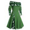 Robe colorblock, robe de Noël, imprimé sapin et flocon de neige, mini-robe trapèze cintrée à manches longues et godets - Vert XXL