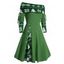 Robe colorblock, robe de Noël, imprimé sapin et flocon de neige, mini-robe trapèze cintrée à manches longues et godets - Vert XXL