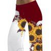 Pantalon gothique monochrome à motif de crânes de tournesol, pantalon élastique taille haute pour les vacances, pantalon large - Rouge foncé XXL | US 14