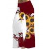 Pantalon gothique monochrome à motif de crânes de tournesol, pantalon élastique taille haute pour les vacances, pantalon large - Rouge foncé XXL | US 14