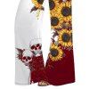 Pantalon gothique monochrome à motif de crânes de tournesol, pantalon élastique taille haute pour les vacances, pantalon large - Rouge foncé XXL | US 14