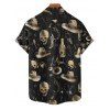 Chemise gothique à manches courtes et boutons pour homme, style western, avec imprimé chapeau de cowboy et tête de mort en verre - Noir 5XL