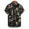 Chemise gothique à manches courtes et boutons pour homme, style western, avec imprimé chapeau de cowboy et tête de mort en verre - Noir 5XL