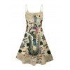 Robe vintage à imprimé crocodile et étoiles avec jupe rayée et imprimé lettres, style singe de dessin animé, bretelles spaghetti, col en V, coupe trapèze, mini-robe de vacances - multicolor XXXXXL | US 20