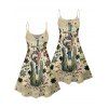 Robe vintage à imprimé crocodile et étoiles avec jupe rayée et imprimé lettres, style singe de dessin animé, bretelles spaghetti, col en V, coupe trapèze, mini-robe de vacances - multicolor XXXXXL | US 20