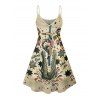 Robe vintage à imprimé crocodile et étoiles avec jupe rayée et imprimé lettres, style singe de dessin animé, bretelles spaghetti, col en V, coupe trapèze, mini-robe de vacances - multicolor XXXXXL | US 20