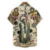 Chemise vintage à manches courtes et boutons pour homme, motif singe de dessin animé avec jupe rayée, imprimé crocodile, étoiles et lettres - multicolor 5XL
