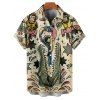 Chemise vintage à manches courtes et boutons pour homme, motif singe de dessin animé avec jupe rayée, imprimé crocodile, étoiles et lettres - multicolor 5XL
