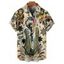Chemise vintage à manches courtes et boutons pour homme, motif singe de dessin animé avec jupe rayée, imprimé crocodile, étoiles et lettres - multicolor 5XL