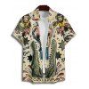 Chemise vintage à manches courtes et boutons pour homme, motif singe de dessin animé avec jupe rayée, imprimé crocodile, étoiles et lettres - multicolor 5XL
