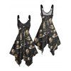 Robe gothique à imprimé tête de mort et chapeau de cowboy de style western, ourlet asymétrique, bretelles à anneau en O, col en V, robe de vacances mi-longue - Noir XXXXXL | US 20