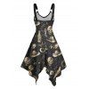 Robe gothique à imprimé tête de mort et chapeau de cowboy de style western, ourlet asymétrique, bretelles à anneau en O, col en V, robe de vacances mi-longue - Noir XXXXXL | US 20
