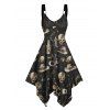 Robe gothique à imprimé tête de mort et chapeau de cowboy de style western, ourlet asymétrique, bretelles à anneau en O, col en V, robe de vacances mi-longue - Noir XXXXXL | US 20