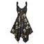 Robe gothique à imprimé tête de mort et chapeau de cowboy de style western, ourlet asymétrique, bretelles à anneau en O, col en V, robe de vacances mi-longue - Noir XXXXXL | US 20