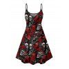 Robe gothique à imprimé tête de mort et rose, motif lettres, bretelles spaghetti, col en V, coupe trapèze, mini-robe de vacances - Noir XXXXXL | US 20