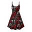 Robe gothique à imprimé tête de mort et rose, motif lettres, bretelles spaghetti, col en V, coupe trapèze, mini-robe de vacances - Noir XXXXXL | US 20