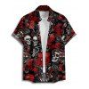 Chemise gothique à manches courtes et boutons pour homme, motif tête de mort, rose, dés, lettres, vacances - Noir 5XL