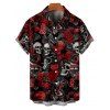 Chemise gothique à manches courtes et boutons pour homme, motif tête de mort, rose, dés, lettres, vacances - Noir 5XL