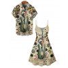 Vacation Couple Outfit Cartoon Monkey with Striped Skirt Crocodile Star Letter Print Spaghetti Strap Tank Dress and Button Up Shirt Vintage Matching Outfit - multicolor S | US 4