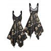 Gothic Couple Outfit Skulls Glass Western Style Cowboy Hat Print Asymmetrical Hem Dress and Button Up Shirt Vacation Matching Outfit - Noir S | US 4